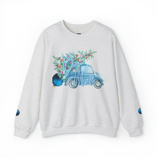 Boy Mom with Bug Car and Christmas tree Crewneck Sweatshirt